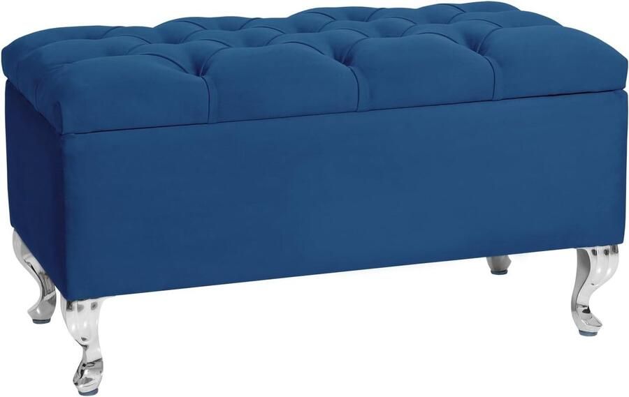 Gevoerde Opbergbank 81 x 42 cm Fluweel Marineblauw Met Deksel voor Woonkamer Slaapkamer Hal
