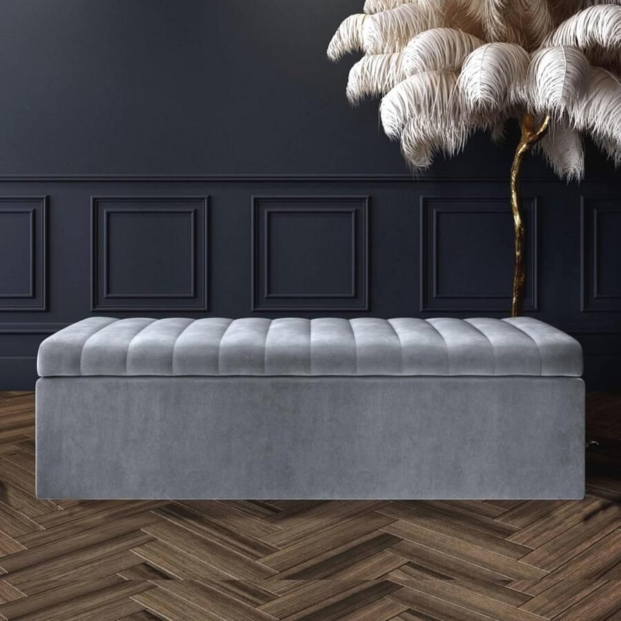 Gevoerde Ottomaanse Opbergdoos Pluche Fluwelen Poef met Opbergruimte en Voetensteun