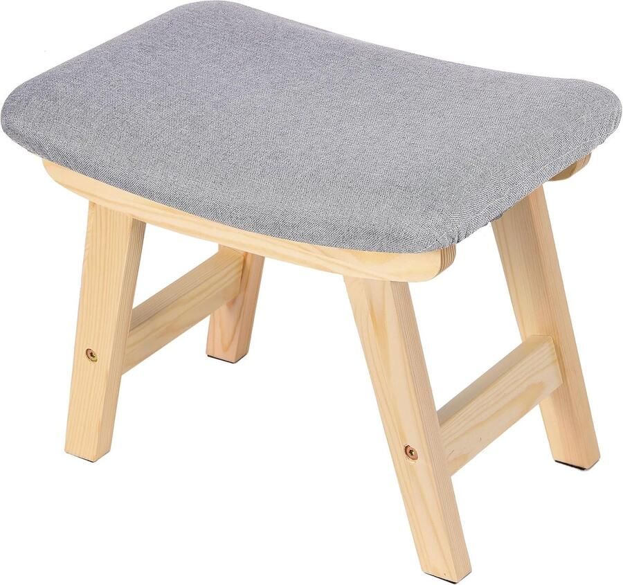 Gevoerde Voetenbank Voor Comfort en Stijl 1 stuk Grijs Hout en Stof 38x24x29cm