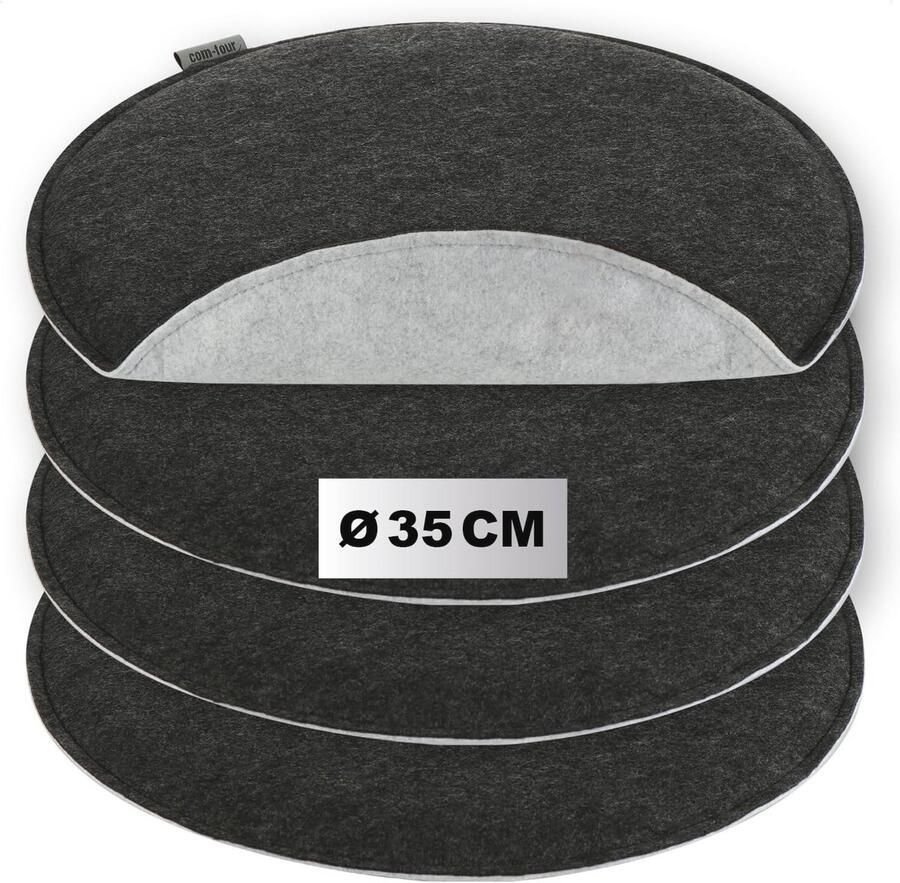 Gevoerde zitkussens voor stoelen en banken Set van 4 ronde vilten kussens voor binnen en buiten