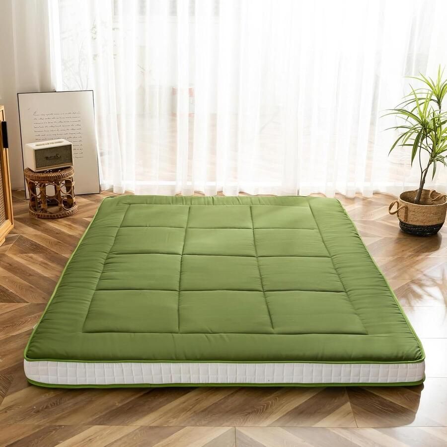 Gewatteerd Futon matras Japanse vloermatras Extra dik opvouwbaar slaapkussen Ademend vloerligbed Logeerbed Groen Eenpersoons vouwmatras