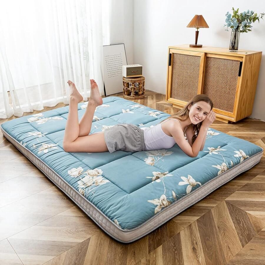 Gewatteerd Japans Futon Matras 90 x 190 cm Ademend Vloermatras voor Logeerbed Tatami en Meer