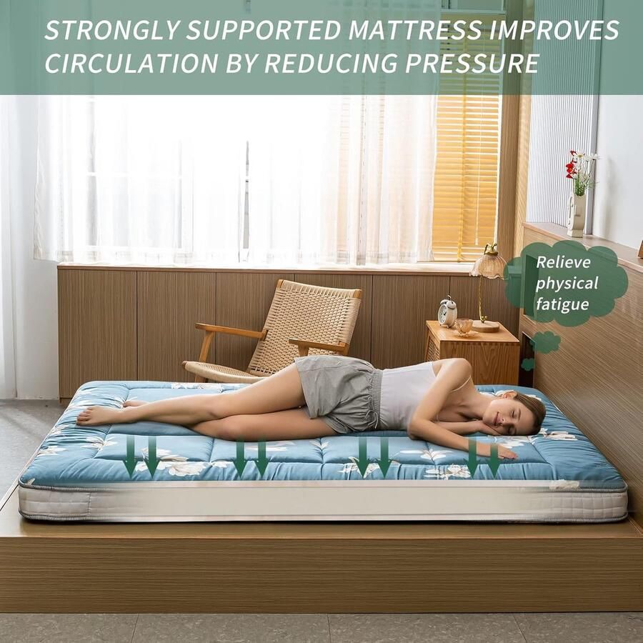 Gewatteerd Japans Futon Matras 90 x 190 cm Ademend Vloermatras voor Logeerbed Tatami en Meer - Foto 2