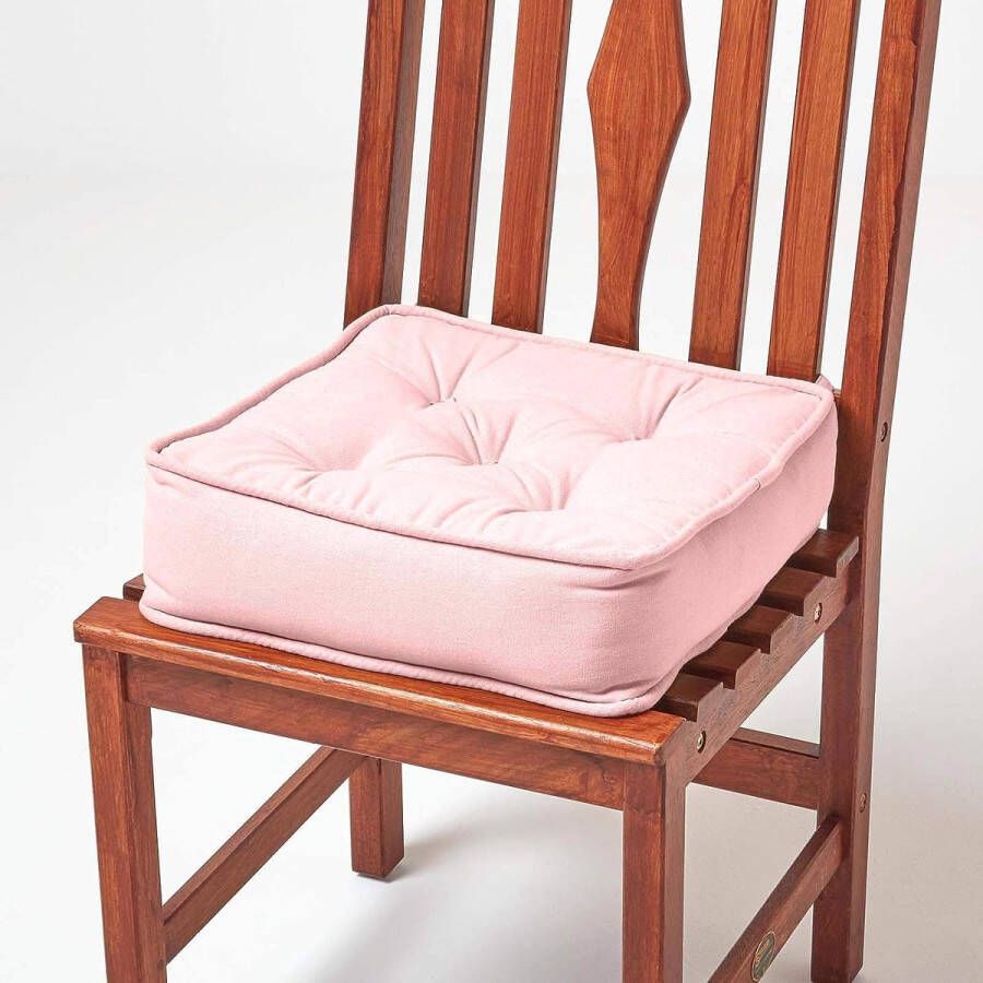 Gewatteerd zitkussen 40 x 40 cm roze 10 cm hoog stoelkussen met banden stoelkussen matraskussen voor stoelen bekleding van 100% katoen