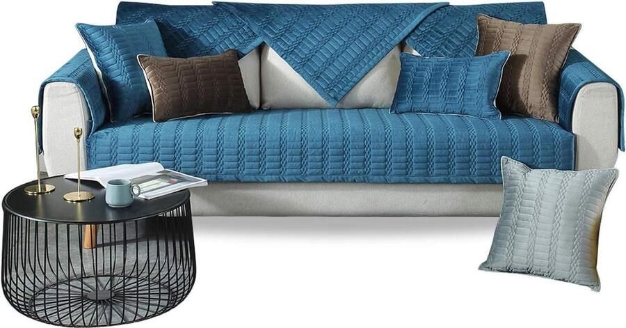 Gewatteerde bankbeschermers Blauwe bank armleuning cover Non Slip sofa stoelhoezen Extra dikke Pluche 90X160CM