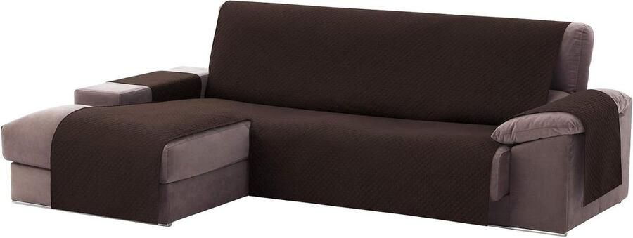 Gewatteerde beschermende bankhoezen ADELE Chaise longue Rechter arm 240cm Ideaal voor kinderen en huisdieren Bruin (Van voren gezien) hoekbank hoes stretch