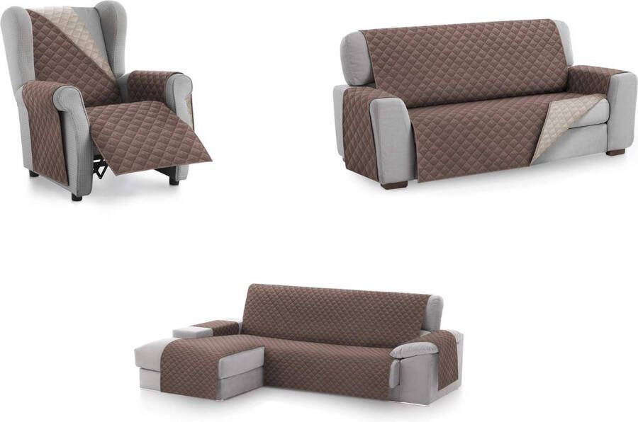 Gewatteerde beschermende bankhoezen MALU Afmeting 3 Plaats Ideaal kinderen huisdieren Omkeerbare beschermhoes. Kleur Bruin