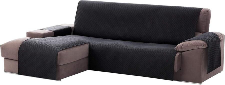 Gewatteerde beschermende bankhoezen voor chaise longue rechter arm ideaal voor kinderen en huisdieren Zwart (Van voren gezien) hoekbank overtrek