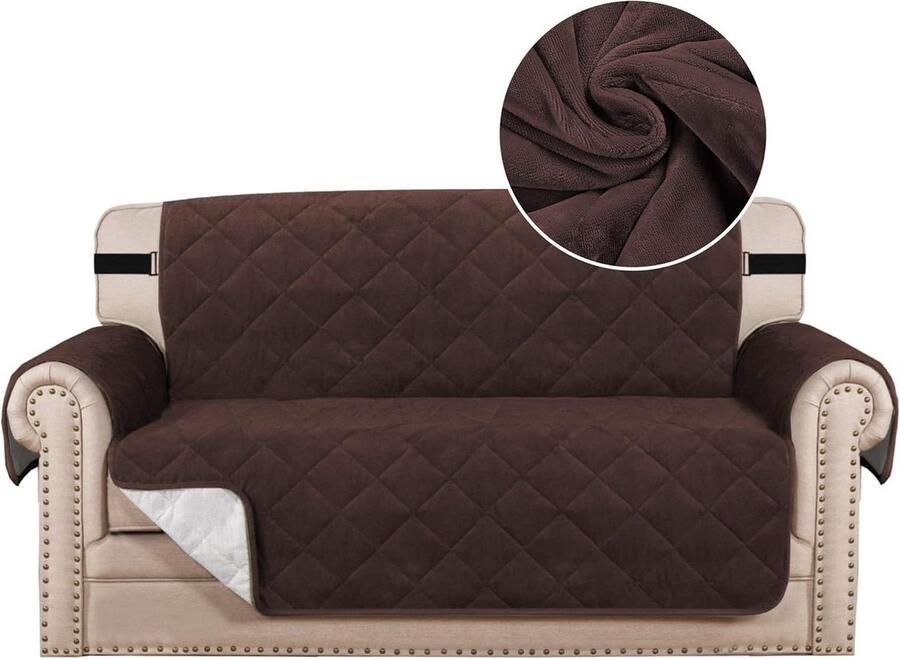 Gewatteerde Dikke Fluwelen Pluche Sofa Cover Huisdieren Antislip Bruin