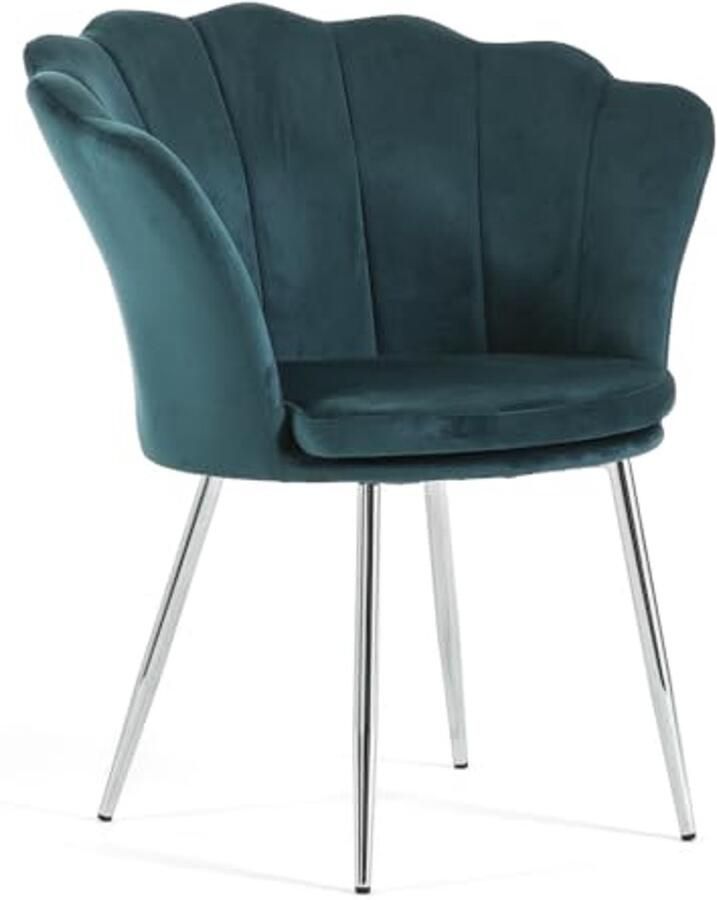 Gewatteerde fauteuil met schelp-rugleuning van fluweel en verchroomde poten ideale stoel voor woonkamer slaapkamer of eetkamer