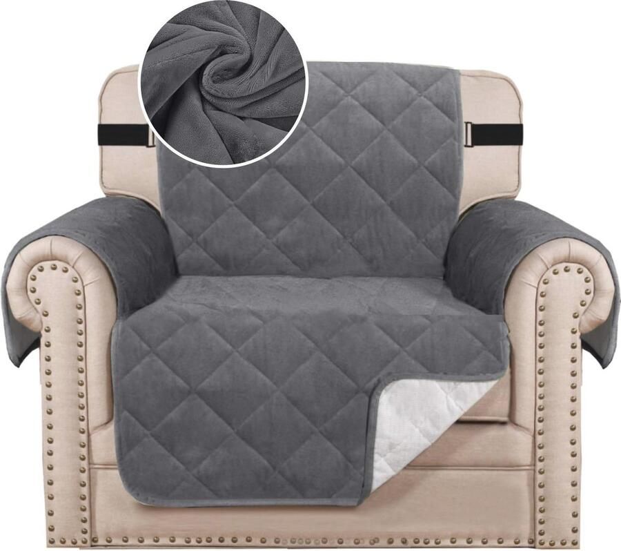 Gewatteerde Fluwelen Sofa Cover Antislip Protector voor Fauteuil Bescherming tegen Huisdieren Geschikt voor 1-zit Grijs