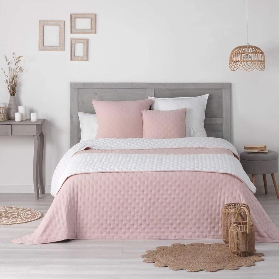 Gewatteerde Mellow Chic Sprei 220 x 240 cm Roze Wit Ideaal voor Tweepersoonsbedden