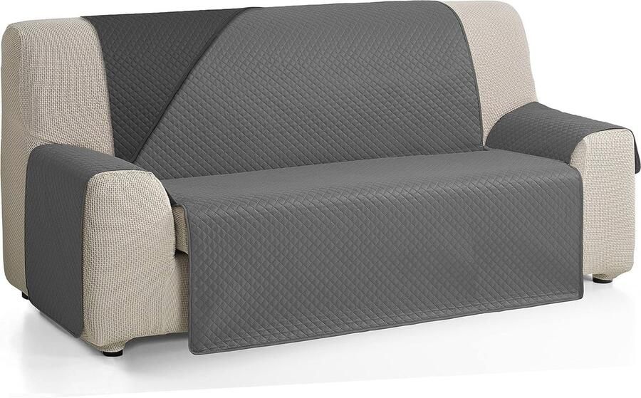 Gewatteerde Omkeerbare Bankhoes voor 2-zits Antraciet Zwart