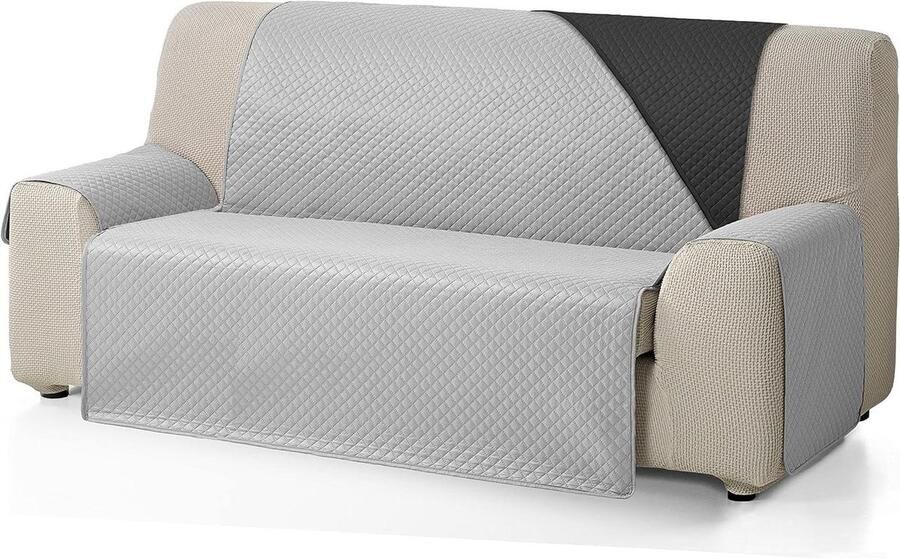 Gewatteerde omkeerbare sofahoes grijs-zwart 4-zits met diamond-patroon