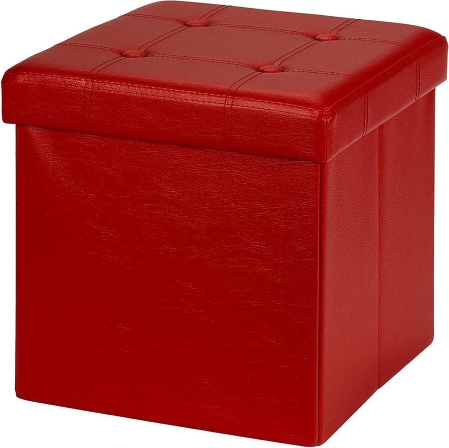 Gewatteerde opvouwbare zitzak van zacht kunstleer 38 x 38 x 38 cm rood draagvermogen 300 kg