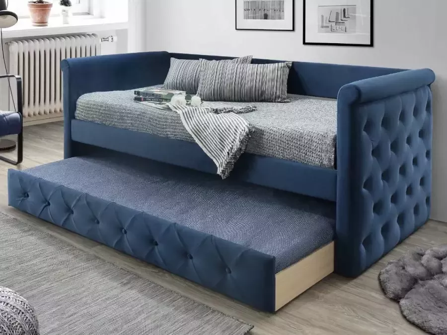 Gewatteerde slaapbank LOUISE 2 x 90 x 190 cm Stof blauw L 219 cm x H 95.2 cm x D 98.5 cm