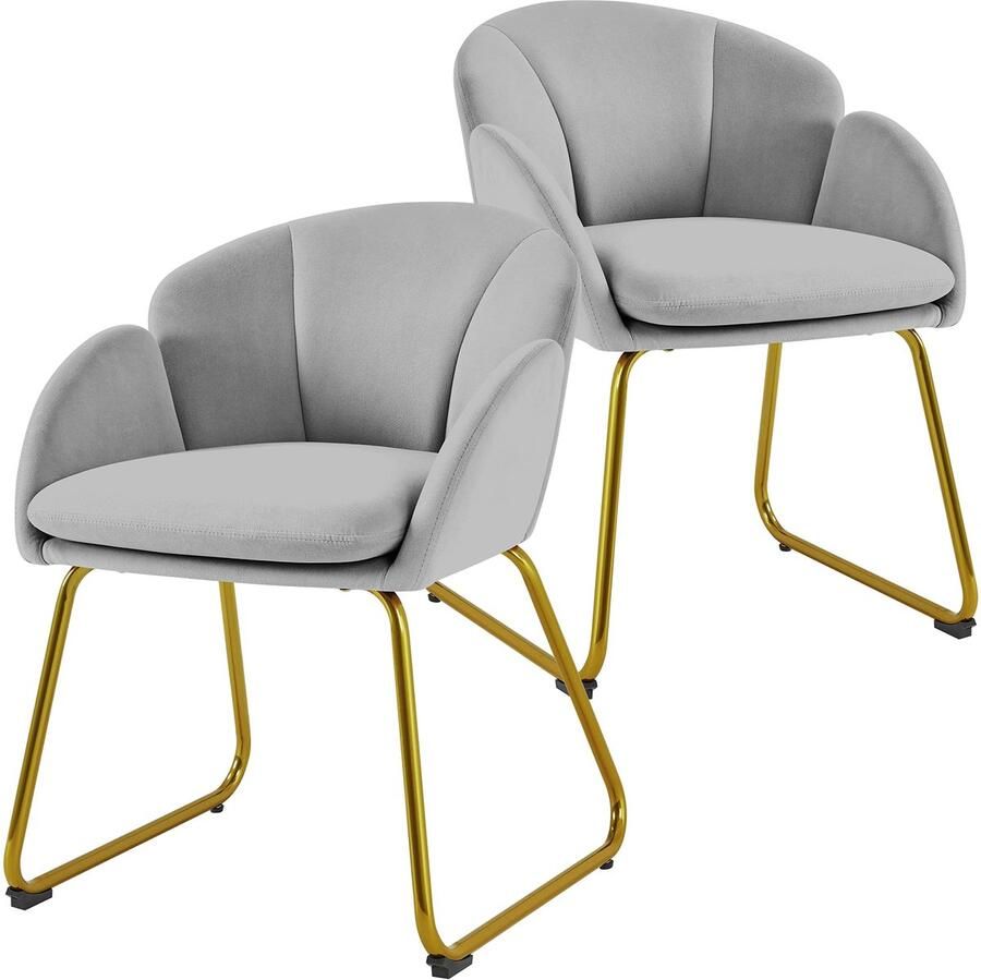 Gewatteerde stoel met bloembladrugleuning fauteuil met metalen poten goud eetkamerstoel gestoffeerde stoel voor kaptafel keukenstoel in bloemenvorm grijs