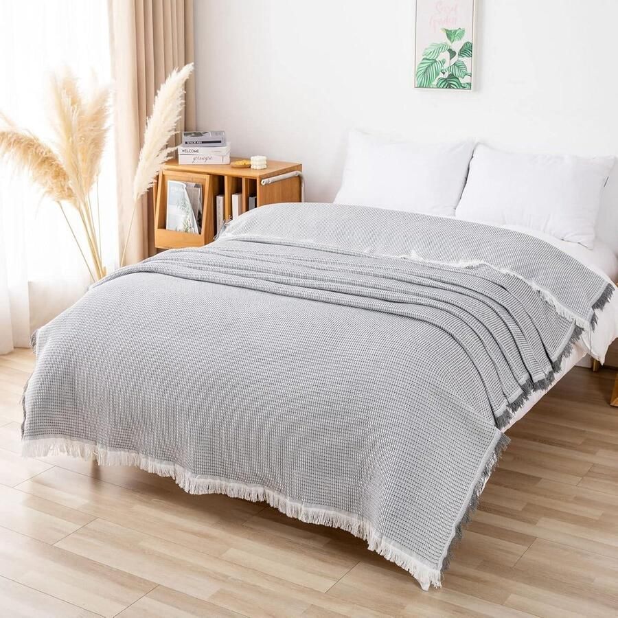 Geweven bankgooi deken met kwastjes Grote omkeerbare worp voor banken Love Seats en fauteuils Lichtgrijs