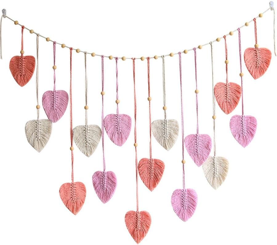 Venkuber Geweven Bladvormige Wandtapijt Muur Decoratie Hangwerk Kant Franje Wanddecoratie Handgemaakt Kanten Wandhanger Woonkamer Bank Keuken Muurdecoratie Roze