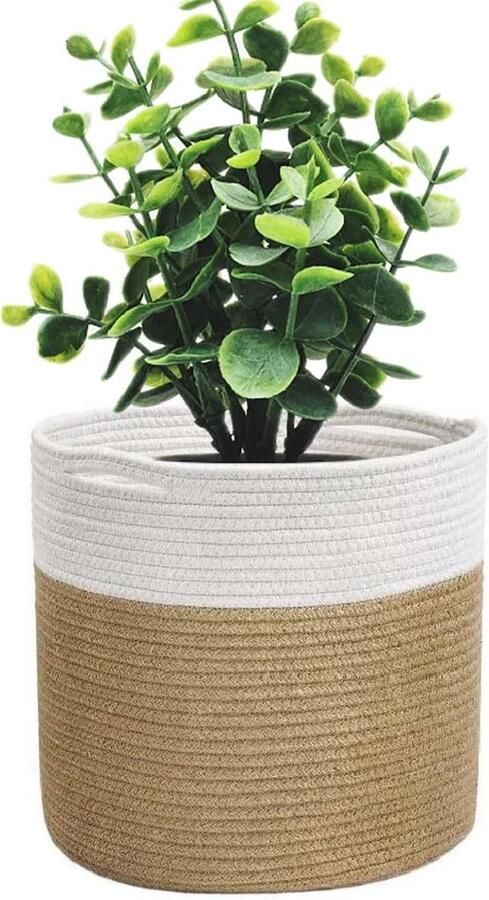 Geweven bloempot van katoenen touw opberg- en decoratiemand voor binnen diameter 20 cm