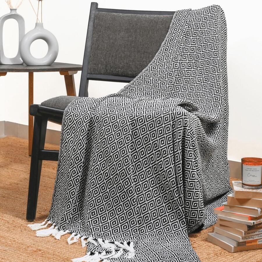 Geweven Deken Mini Diamond 100% Katoen Luxe Throw voor Bank en Bed 50x60 inch