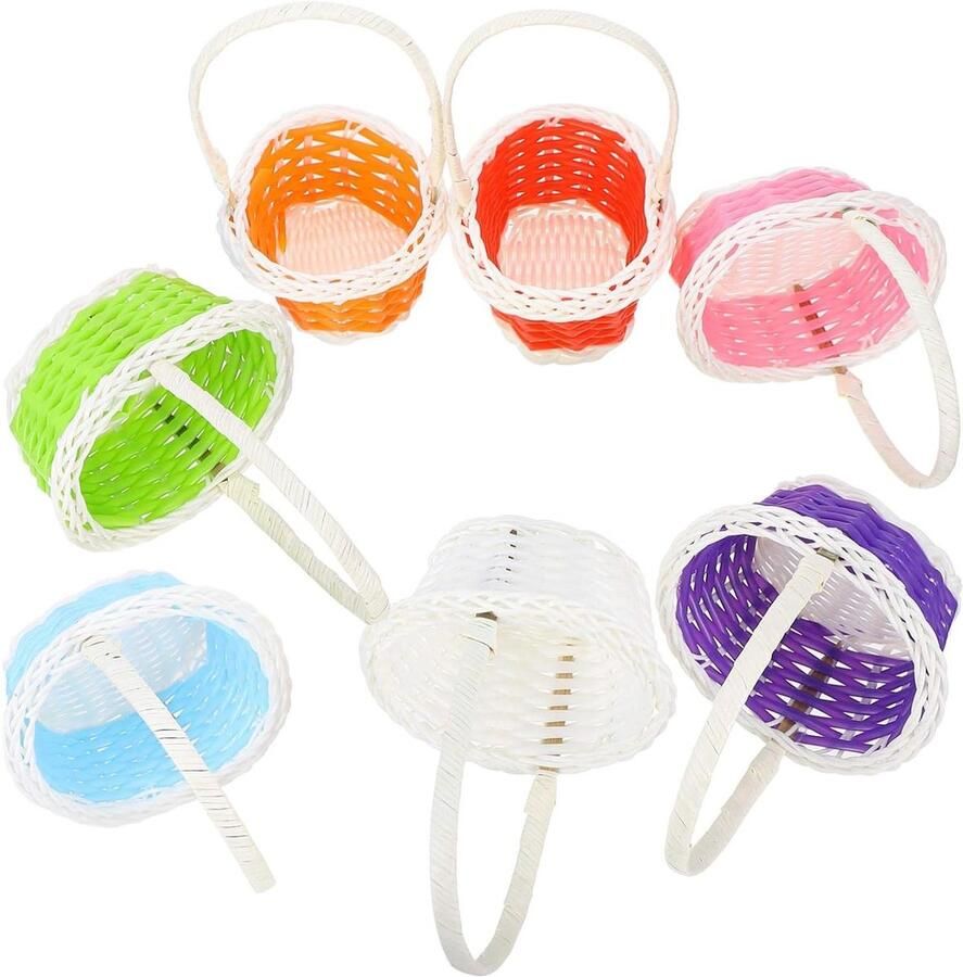 Geweven opbergmand voor kinderen Paasmandjes set van 7 stuks voor Pasen Kunststof eiermandjes in willekeurige kleur Perfect voor festival en picknickviering