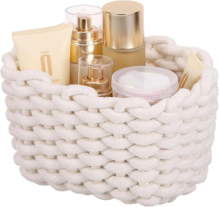 Geweven opbergmanden in Scandinavische minimalistische stijl mand van katoenen touw geweven opbergmanden witte mand van touw bureau-organizer badkameropbergmand voor kast kinderkamerdecoratie