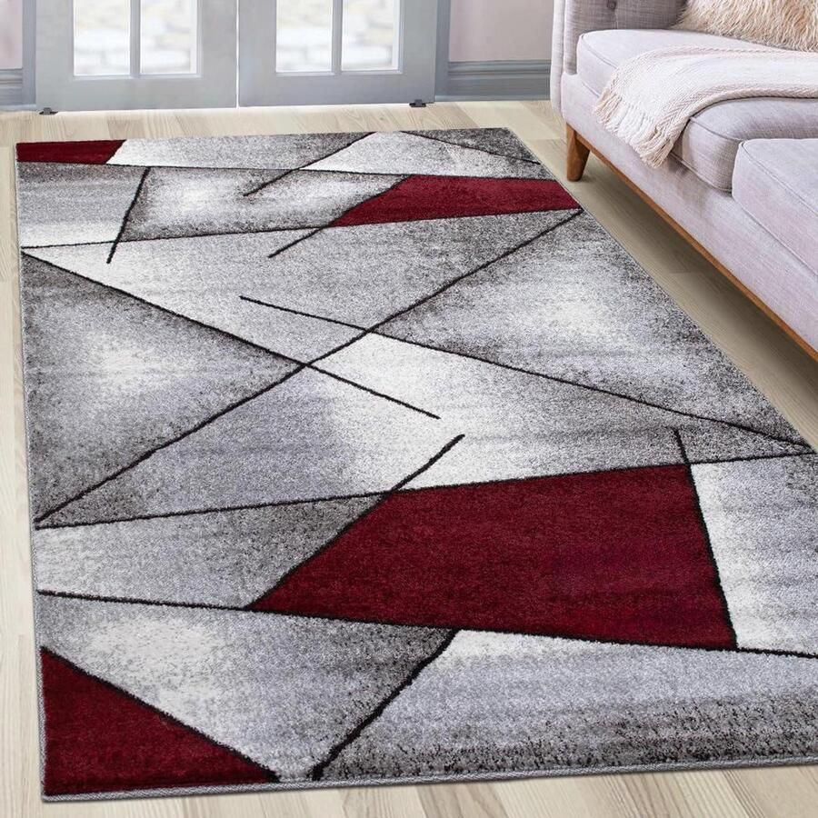 Geweven tapijt voor woonkamer en slaapkamer modern geometrisch design 80 x 150 cm rood