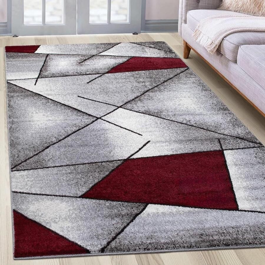 Geweven tapijt voor woonkamer hal slaapkamer tapijtloper brug rood modern geometrisch design Öko-Tex 100 Afmetingen 80 x 150 cm 30161rot080150 vloerkleed