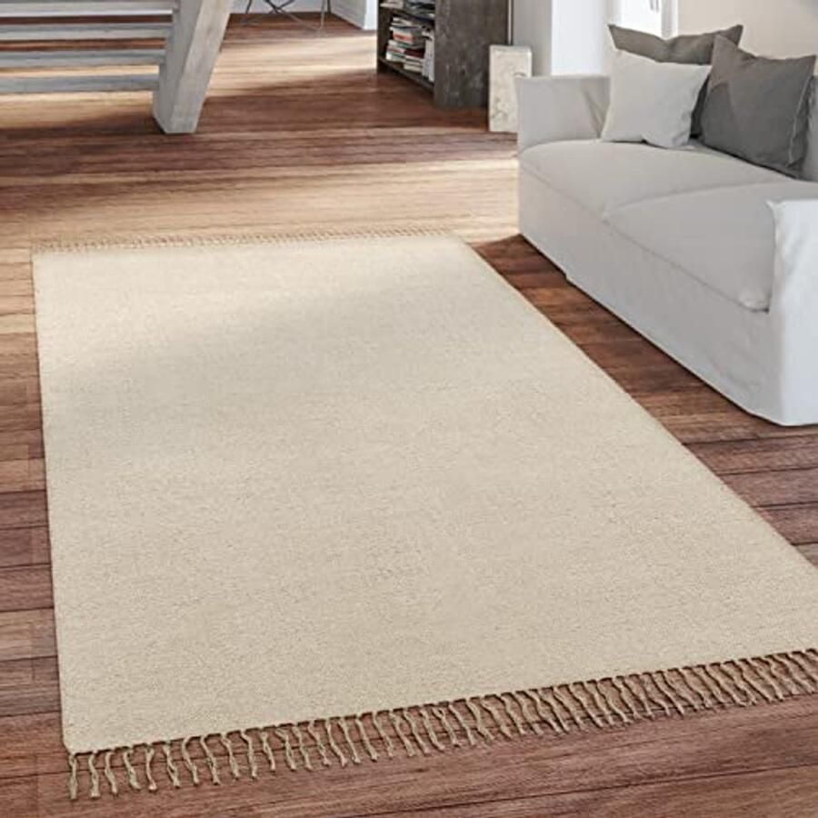 Geweven Vloerkleed voor Woonkamer met Fringes Beige 80x250cm