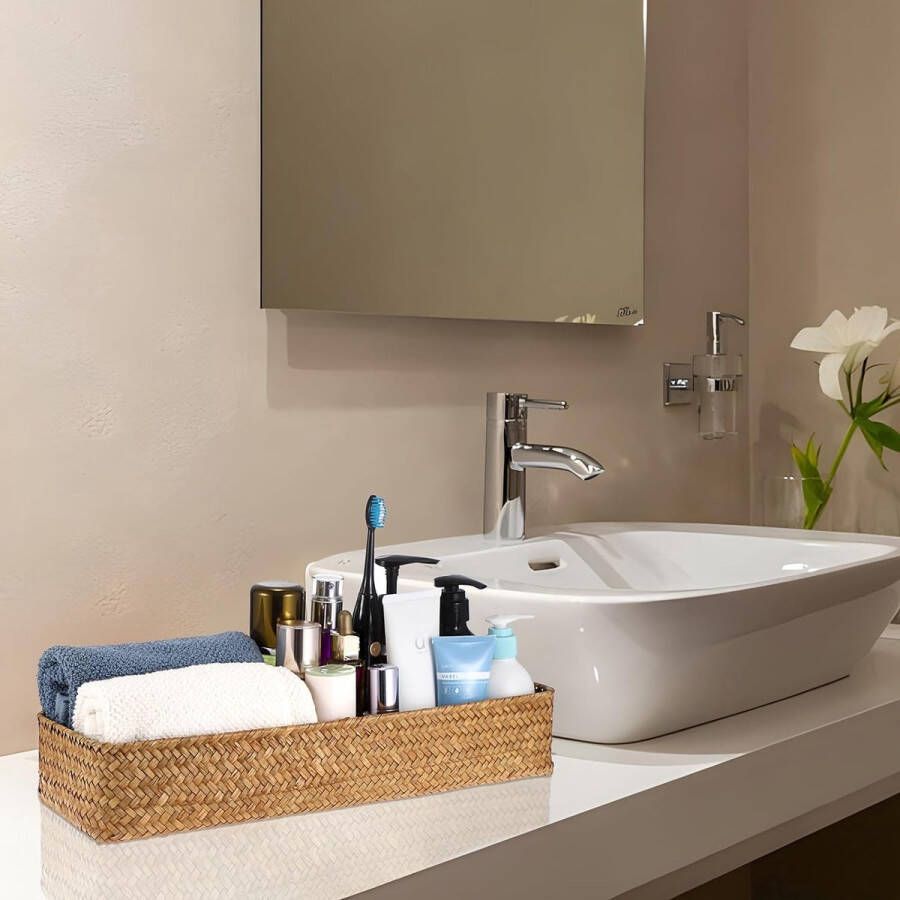 Kerst Cadeaumand Geweven waterhyacint opbergmand natuurlijke mand voor zeegras rieten mand badkamer toiletwatertank 42 x 14 x 7 cm - Foto 3