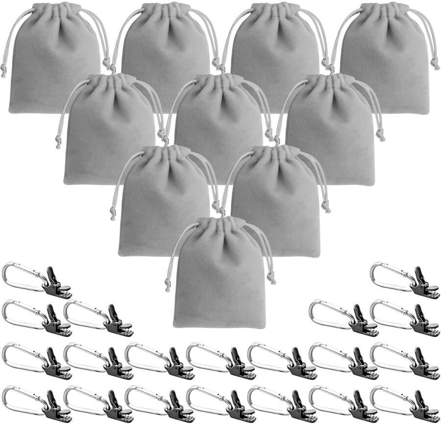 Gewichtszak voor buitenprieelgordijnen prieelzandzakken set van 10 gewichtszakken en 20 clips geschikt voor het bevestigen van buitengordijnen prieelsokkels tenten tafelkleden grijs