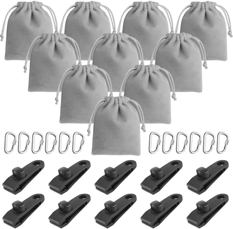 Gewichtszak voor gordijnen van buitenpaviljoenen 10 gewichtszakken 10 karabijnhaken en 10 clips draagbare zandzakken geschikt voor het bevestigen van buitengordijnen tenten tafelkleden enz. ter voorkoming van wind