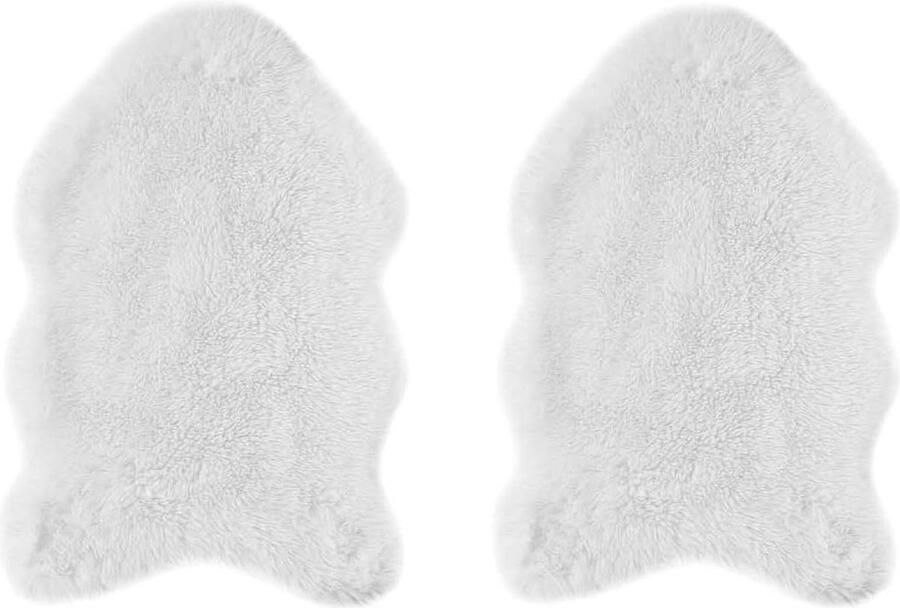 Gezellig hoogpolig kunstbont tapijt 35mm poolhoogte zacht en pluizig wit Set van 2 50x80cm