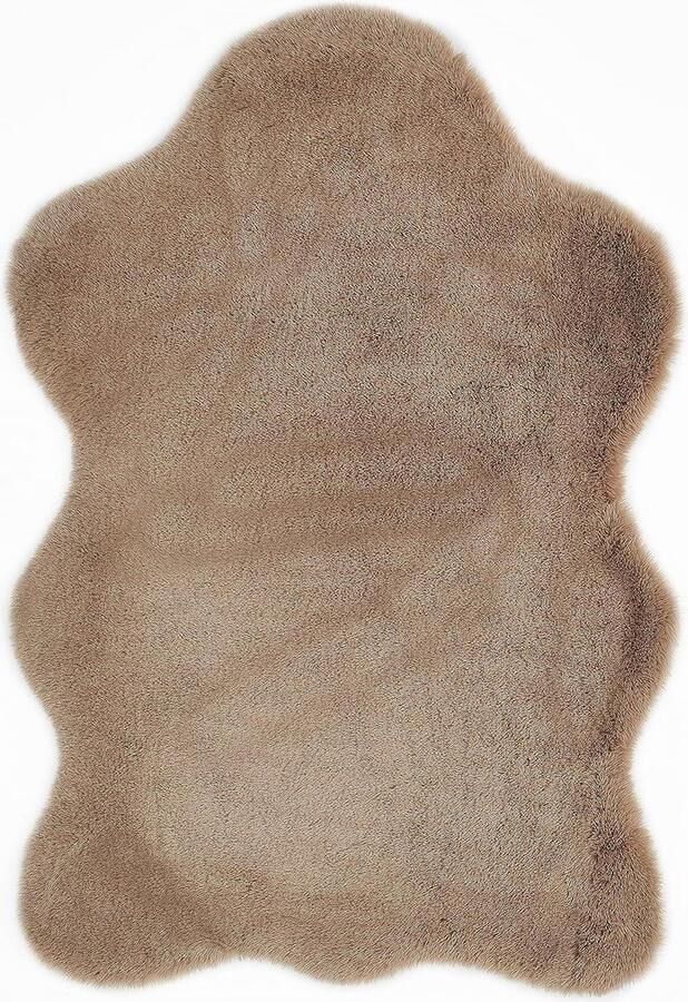 Gezellig zacht hoogpolig kunstbont tapijt 55 x 80 cm taupe Coste