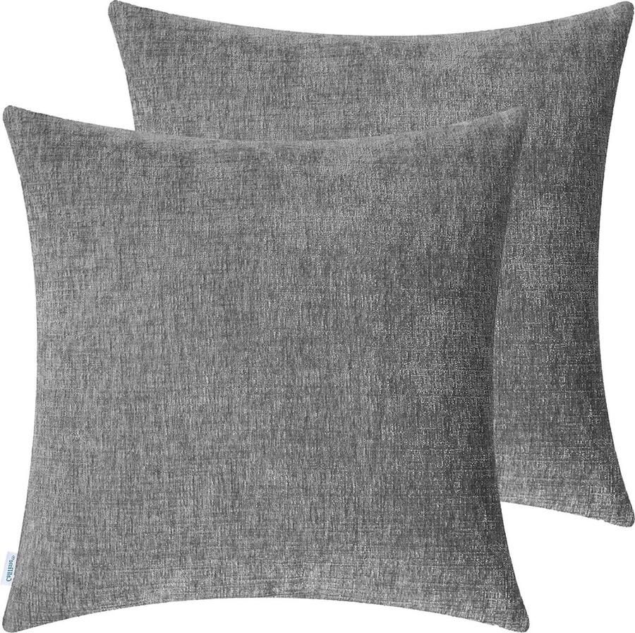 Gezellige kussenslopen Set van 2 voor bank woondecoratie Effen geverfd zachte chenille 45 cm x 45 cm Medium grijs