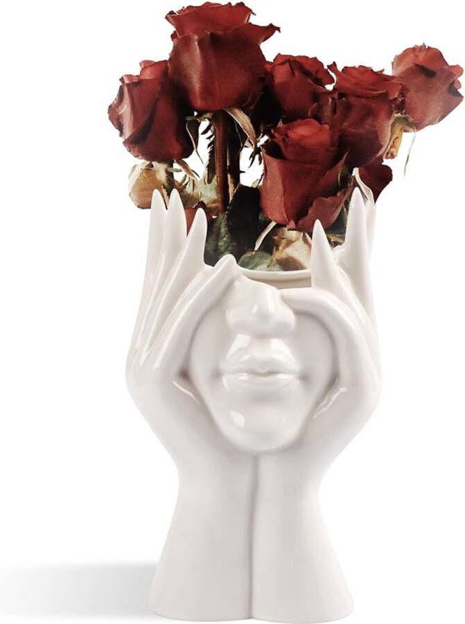 Gezicht vaas bloem vaas bureau decor keramische lichaam vaas vrouwelijke vorm ideale plank decor moderne boerderij tafel decor kleine mooie vaas boekenkast decor half gezicht vaas (stijl B)