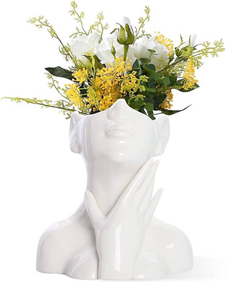 Gezicht vaas bloem vaas bureau decor keramische lichaam vaas vrouwelijke vorm ideale plank decor moderne boerderij tafel decor kleine mooie vaas boekenkast decor half gezicht vaas (stijl A)
