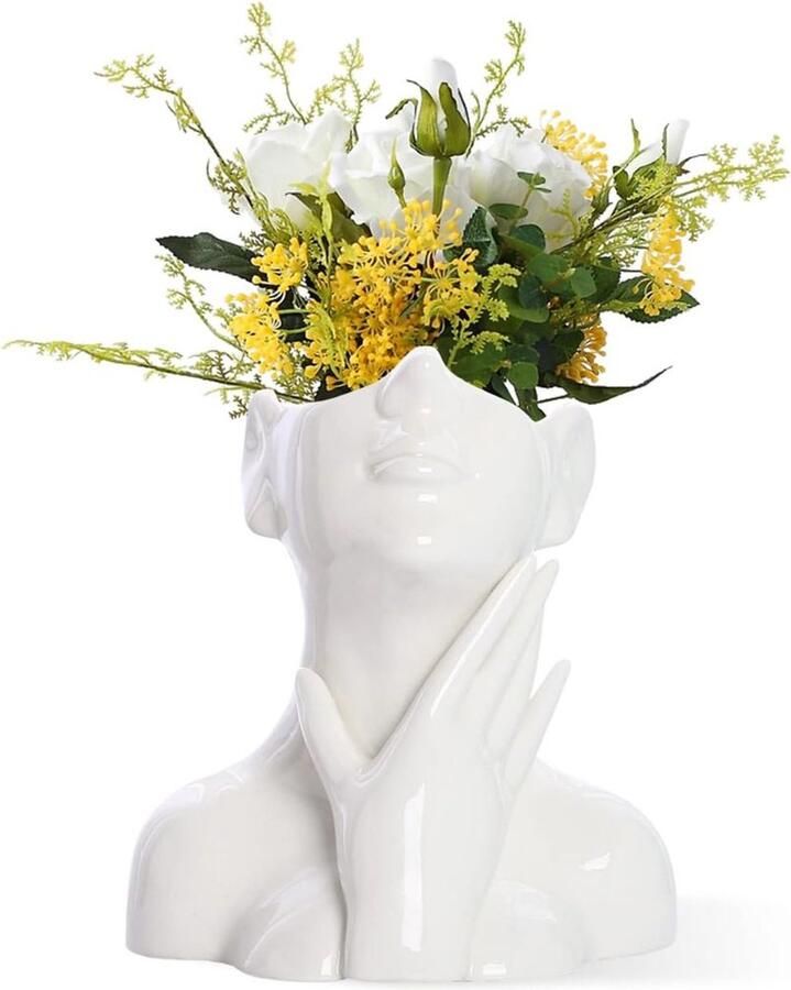 Gezicht Vaas Keramische vaas voor bloemen Keramiek lichaam vaas vrouwelijke vorm ideaal plank decor Moderne boerderij tafel decor Kleine mooie vaas boekenkast decor