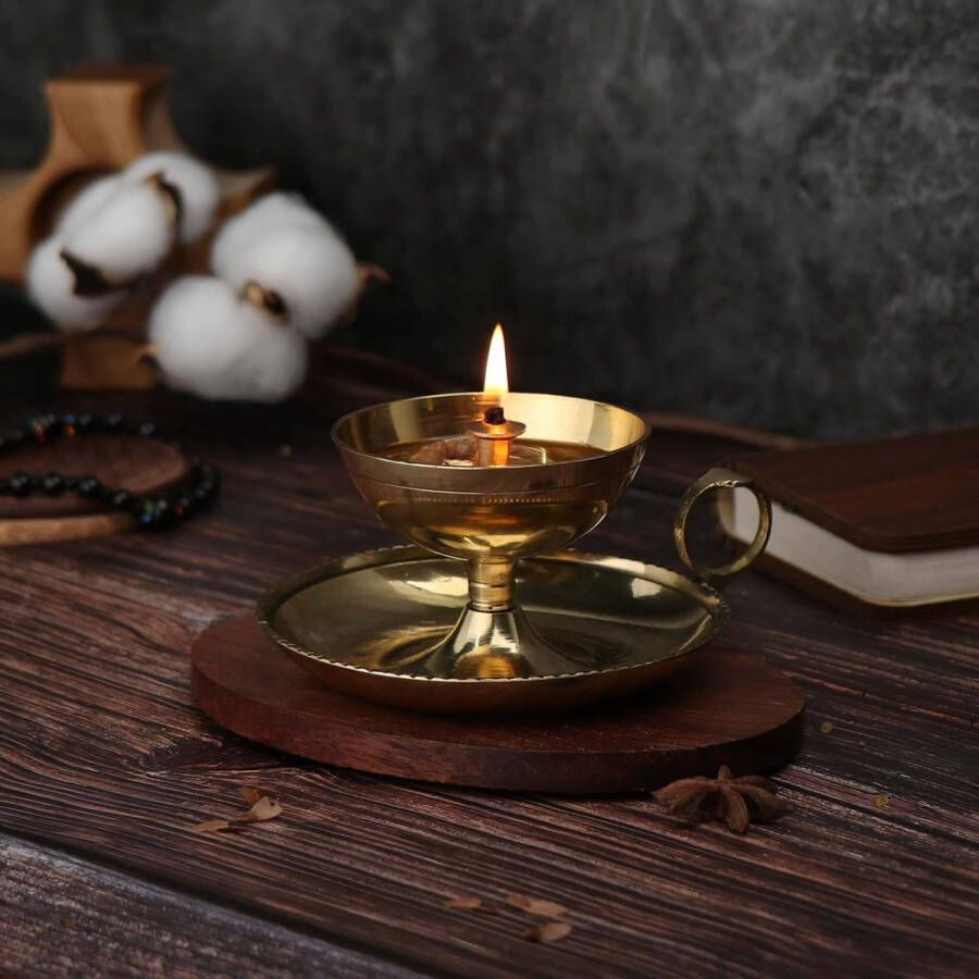 Ghee lamp olielamp met lont ambacht messing huis tuin goud groot nieuw 1578