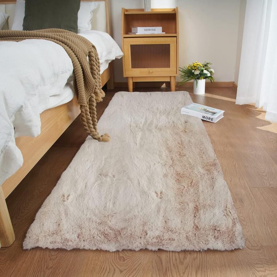 Ghouse Kortpolig Woonkamer Tapijt Slaapkamer Mat Modern Huis Pluizige Zachte Tapijten voor Kinderkamer Antislip Onderkant Wasbaar Tapijt 60x180 cm Beige
