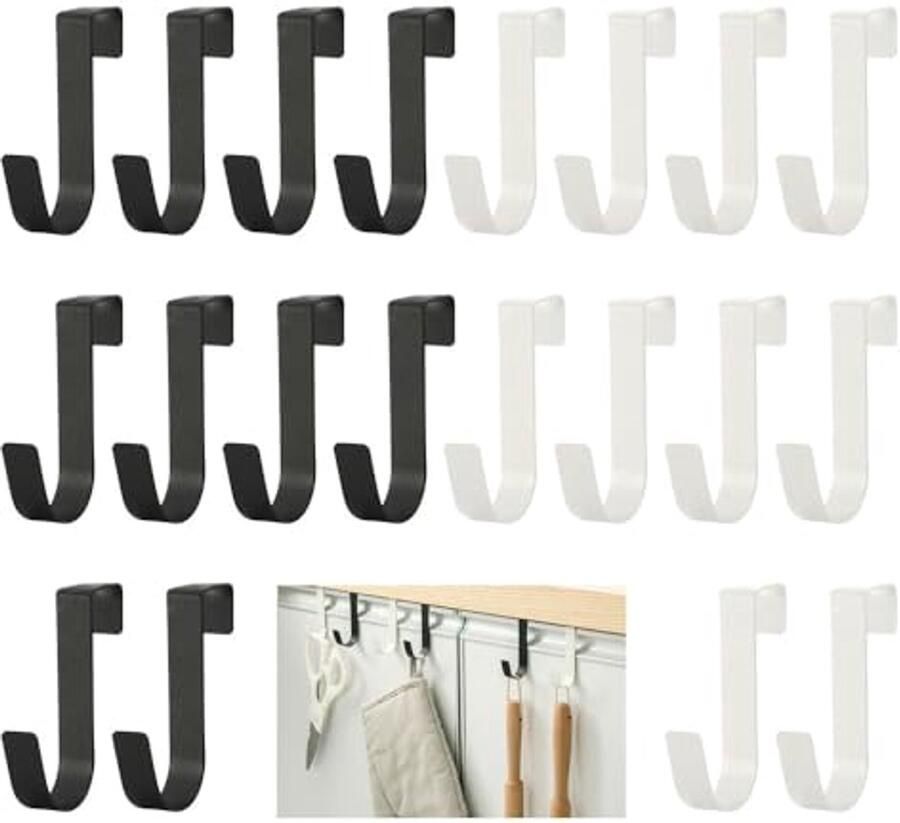 GIDWRIY Pak van 20 deurhaken om individueel op te hangen deurhaken roestvrij staal kapstokhaken aan de binnenkant van de deur kasthaken zwart en wit overdeurhaken kapstokhaken aan de buitenkant deurhaken badkamerkeukens