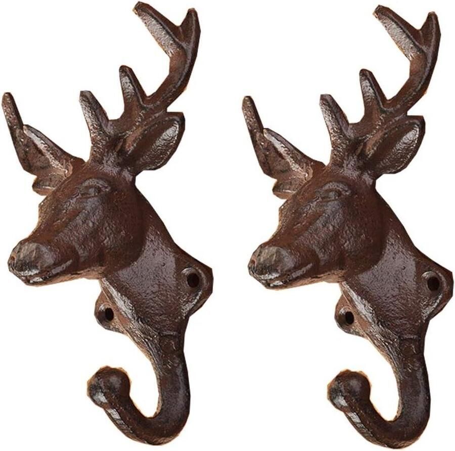 Gietijzeren Gewei Enkele Haak Muur Haak Stijlvolle Kapstokhaken 2 Stuks voor Slaapkamer Tuin Woondecoratie Jas Hoed Handdoek Tas Sleutel Gewei Rack hook coat rack wall mounted - Foto 2