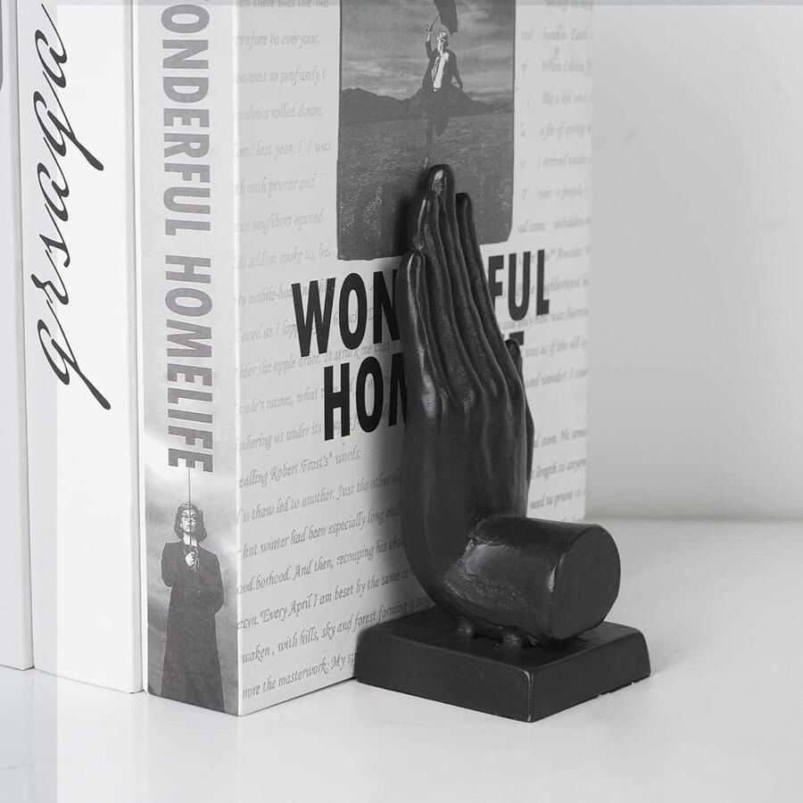 Gietijzeren handen boekensteunen zware decoratieve boekenstop metalen wijzers sculptuur planken bibliotheek kantoor thuis zwart set van 2