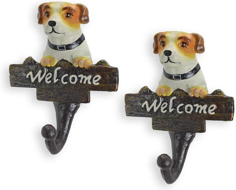 Gietijzeren Kapstokhaak Hond met WELCOME Bord – Robuuste Vintage Muurhaak – Decoratieve Haak voor Jassen Tassen en Sleutels
