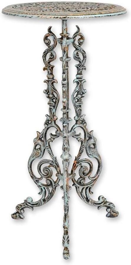 Gietijzeren Plantentafel Rond – Antiek Rood-Groen – Klassiek Design – Decoratieve Bijzettafel Tuin & Woonkamer – Stevig & Sierlijk