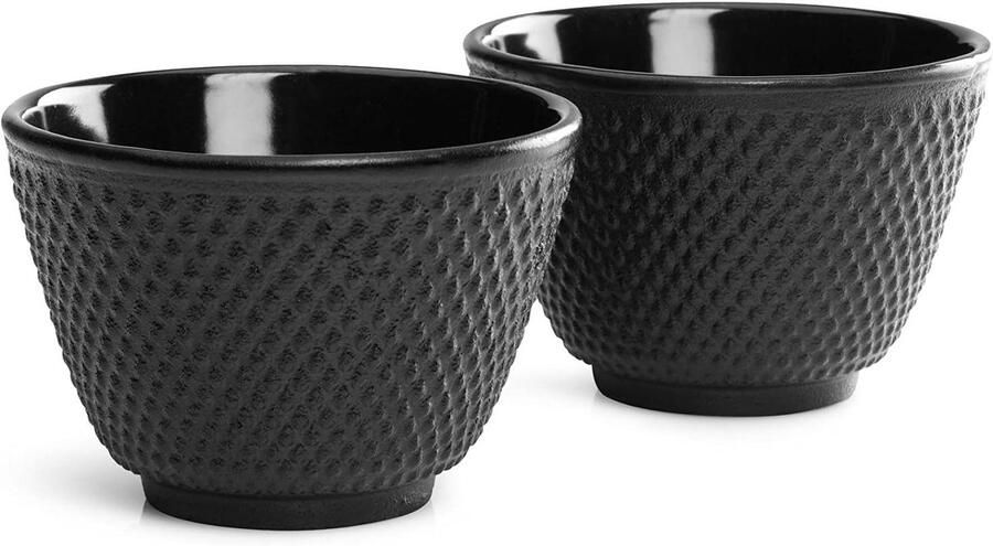 Gietijzeren Theebekers Noppenstructuur 2 stuks Zwart 7.8 x 7.8 x 5.3 cm