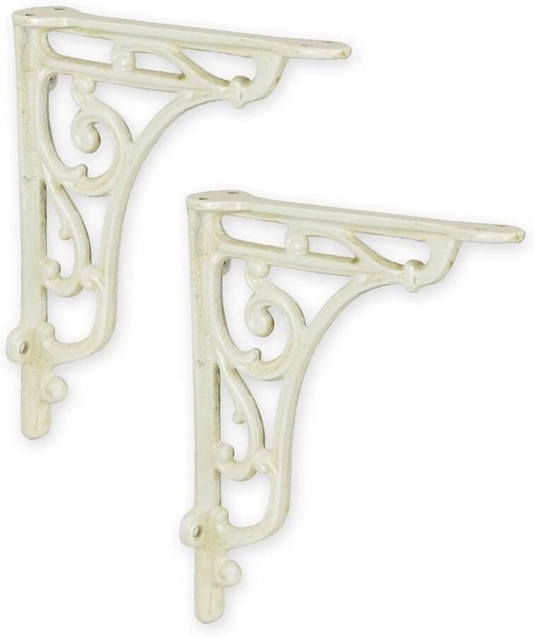 Gietijzeren wandbeugels set – sierlijke witte muursteunen in vintage stijl – robuuste gietijzeren wanddragers voor plank of decoratie