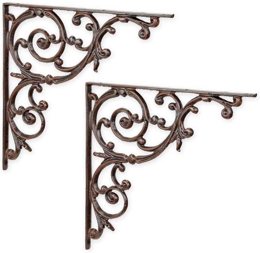 Gietijzeren wandbeugels – set van 2 sterke muurbeugels voor decoratie en functionaliteit – robuuste wandsteunen voor binnen en buiten