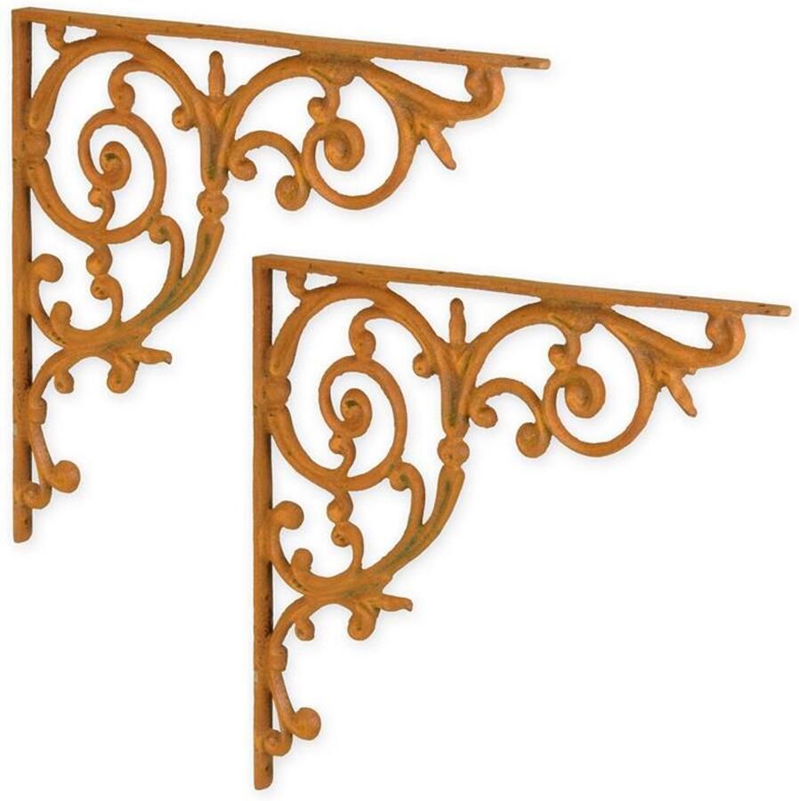 Gietijzeren wandconsoles met roestig uiterlijk – robuuste muurbeugels voor wandplanken of decoratie – vintage industriële woonstijl